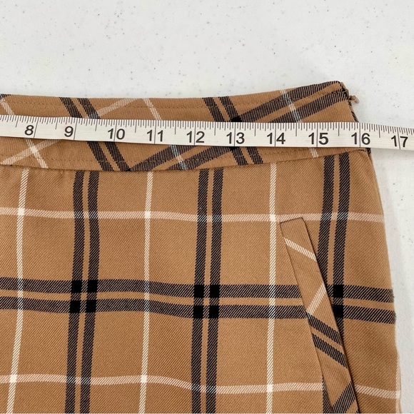 Laura Scott Petite Medium Camel Black White Plaid Academia Preppy Plaid Skirt - Picture 7 of 11